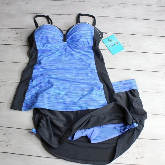 Free Country Women's 2 Pc Tankini Swimsuit Size S 4 6 Swim Skort Skirt - Picture 1 of 10